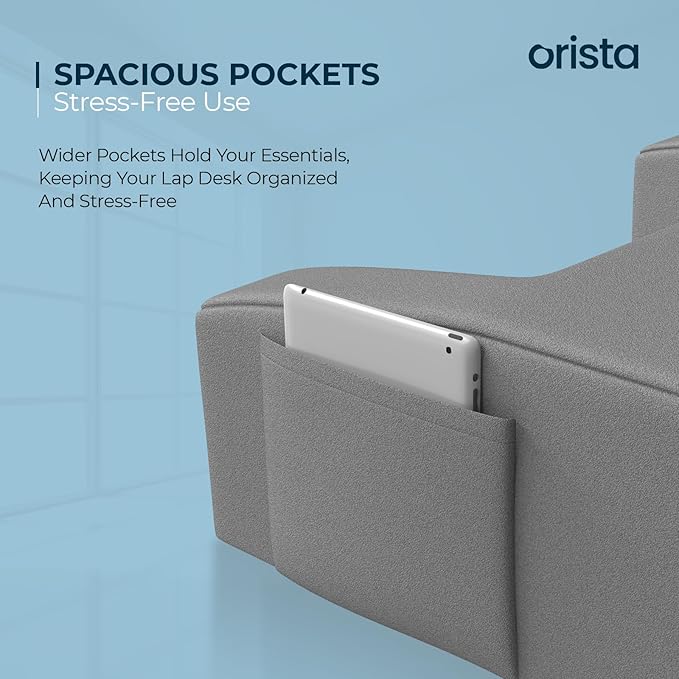 Lap Desk Pillow | Portable Computer Table & Laptop Lap Desk for Sofa, Bed, Floor | Ergonomic Design Comfortable Armrest | Work Desk Accessories for Reading Gaming Studying | Grey Velvet Cover - Image 4