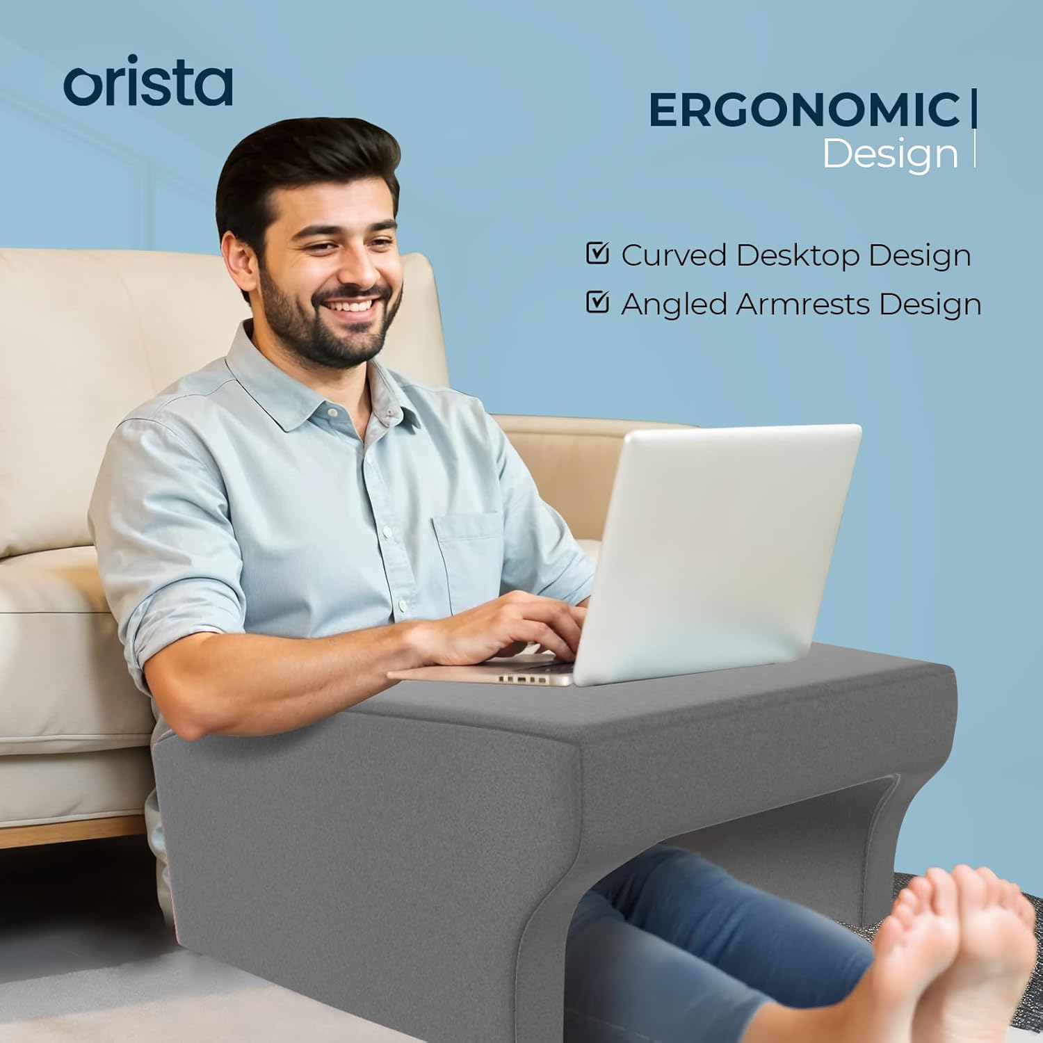 Lap Desk Pillow | Portable Computer Table & Laptop Lap Desk for Sofa, Bed, Floor | Ergonomic Design Comfortable Armrest | Work Desk Accessories for Reading Gaming Studying | Grey Velvet Cover - Image 2