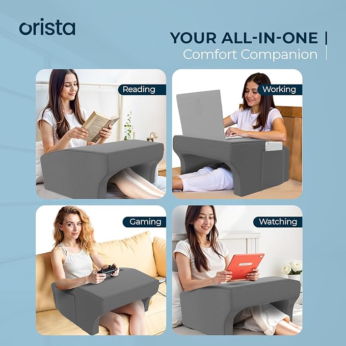 Lap Desk Pillow | Portable Computer Table & Laptop Lap Desk for Sofa, Bed, Floor | Ergonomic Design Comfortable Armrest | Work Desk Accessories for Reading Gaming Studying | Grey Velvet Cover - Image 7